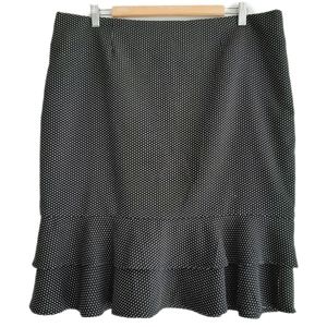 🍒 RICKI'S Double Ruffle Hem Pencil Knee Length Skirt B&W Polka Dots Sz 14
